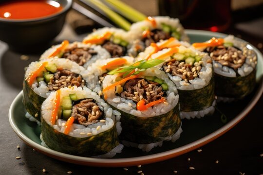 kimbap, korean stuffed rolls, traditional asian food
