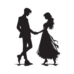 Love's embrace: Hand holding couple silhouette, a poignant expression of heartfelt connection - hand holding couple silhouette Valentine Silhouette - Couple vector
