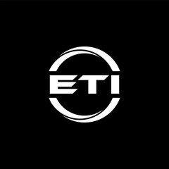 ETI letter logo design with black background in illustrator, cube logo, vector logo, modern alphabet font overlap style. calligraphy designs for logo, Poster, Invitation, etc.