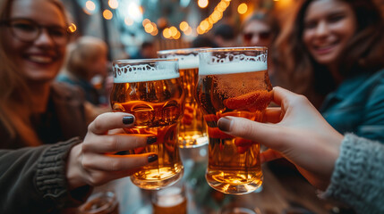 friends toasting with beer glasses Generative AI