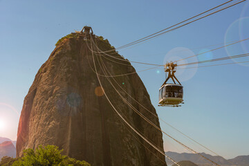 Rio de janeiro Brazil. Sugarloaf Mountain. Cable car crossing to Urca hill.