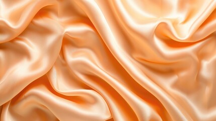 Obraz premium A close-up image of a luxurious peach-colored satin fabric with smooth, flowing waves and soft folds, capturing the light and shadows which create a dynamic texture.