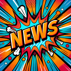 a vibrant, pop art-inspired graphic with the word "NEWS" in bold, block letters at the center, evoking the style of a classic comic book announcement.
