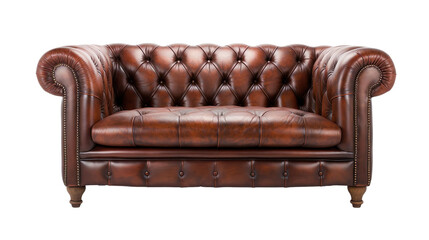 front view of a vintage leather sofa isolated on a white background