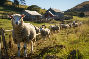 Obraz premium A flock of white sheep in a stall.