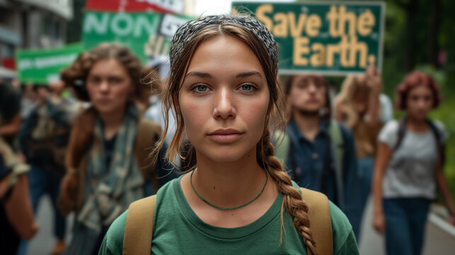 Portrait of a woman in full march to save the earth.