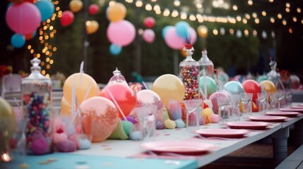 Table prepared to celebrate a children's birthday in pink tones