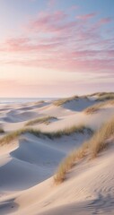 Fototapeta na wymiar The refined beauty of coastal dunes at dawn, with elegant patterns sculpted by the wind against a pastel-colored sky - Generative AI