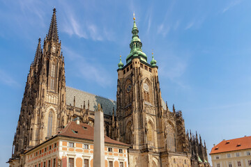 The Metropolitan Cathedral of Saints Vitus church with blue sky, Wenceslaus and Adalbert is a Roman...