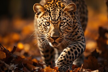 Close-up portrait of a young leopard.