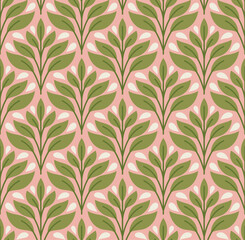 Damask organic leaves seamless pattern. Vector retro style background print. Decorative flower texture. - 710661323