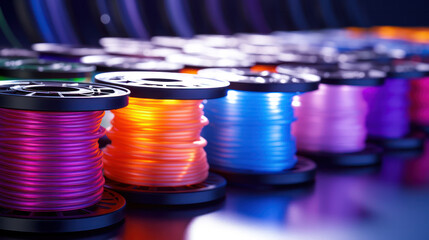 different types of fishing monofilament and braided cords in fishing reels.