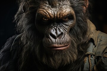Fototapeta na wymiar Close-up portrait of a gorilla in the wild.