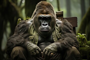 Close-up portrait of a gorilla in the wild.
