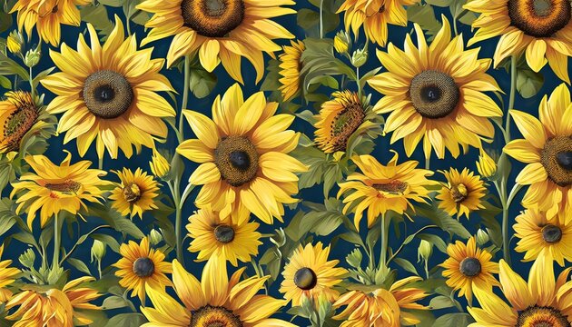 seamless floral pattern with sunflowers wildflowers bumblebees vintage botanical wallpaper hand drawing 3d  summer blooming flowers luxury design for wallpaper textile clothing 