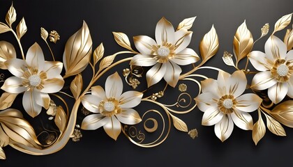 luxurious 3d gold and white floral design on dark background illustration
