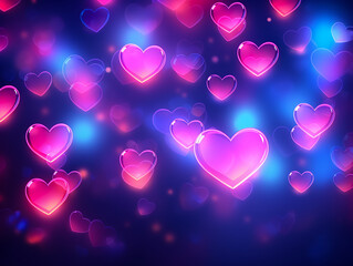 Neon hearts as a symbol of love on Valentine's Day