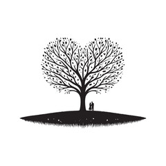 Growing love: Elegant and detailed tree silhouette, capturing the essence of a profound connection - love tree silhouette Valentine Silhouette - love vector
