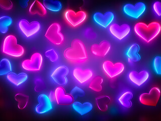 Neon hearts as a symbol of love on Valentine's Day