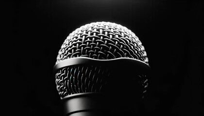 a close-up of a microphone in monochrome with dramatic lighting. - obrazy, fototapety, plakaty