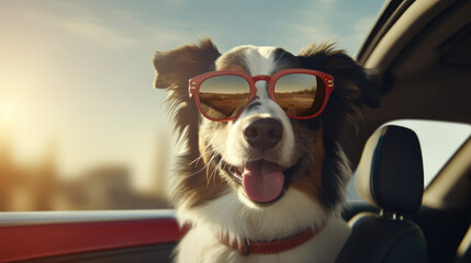 A cool canine grooving to the music,  gazing out of the car window