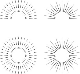 Vintage sunburst set. Bursting rays sunrise firework starburst blast, Radiant Spark. Rays. Geometric Design Elements. Retro radiant sunburst, starburst hand drawn label, sun rays. Vector