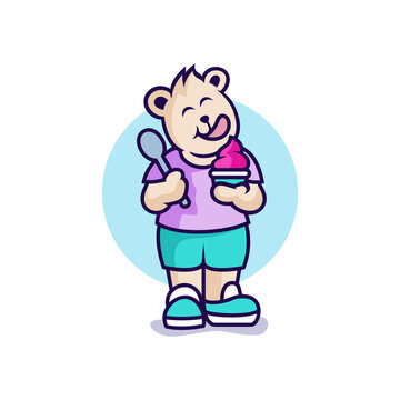 Cute Bear Eating Ice Cream Illustration