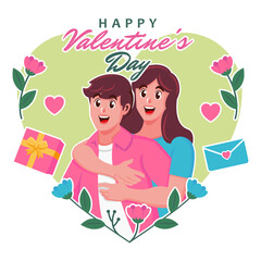 Happy Valentine's Day greeting card with cute couple in love