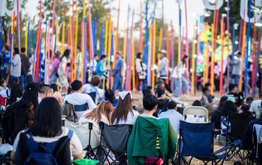 people in Summer festival concert.Crowd at a open air concert. - obrazy, fototapety, plakaty