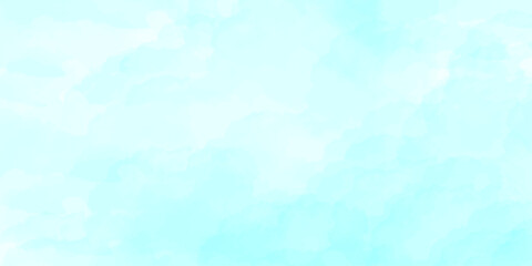 sunny sky blue light watercolor background. Aquarelle painting brush effect card paper textured canvas cloudy smoke space for text, entertaining card, template. aquamarine color graphics illustration