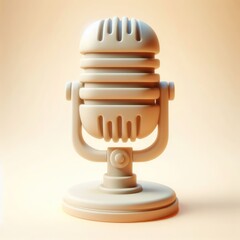 Vintage Microphone. 3D Cartoon Clay Illustration on a light background.