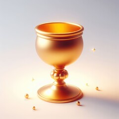 Golden Trophy Bowl. 3D Cartoon Clay Illustration on a light background.