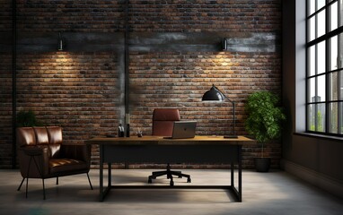 Fototapeta na wymiar Industrial loft style office 3d render