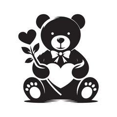 Adorable silhouette: Teddy bear capturing the essence of innocence and joy - Valentine Silhouette - teddy bear vector
