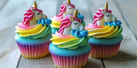 Multicolored cupcakes for children's party in unicorn style , celebration , birthday , wallpaper , background