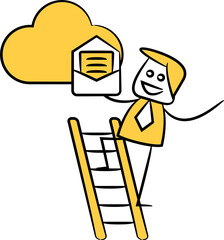 Businessman Climbing Ladder and Holding Email
