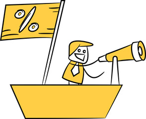 Businessman on Boat and Searching for Yield Concept
