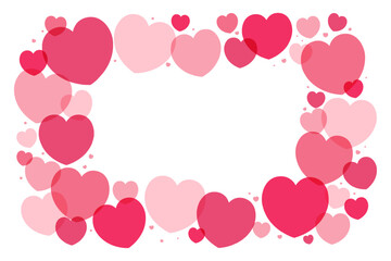 Red, pink hearts frame, border on transparent background, copy space. Flat style vector illustration. Abstract geometric design. Love, romance concept. Valentines day card, poster, banner, promotion