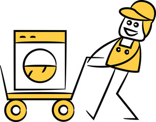 Deliveryman and Washing Machine on Trolley
