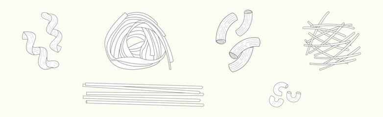 Italian Pasta Different Types Hand Drawn Vector Set