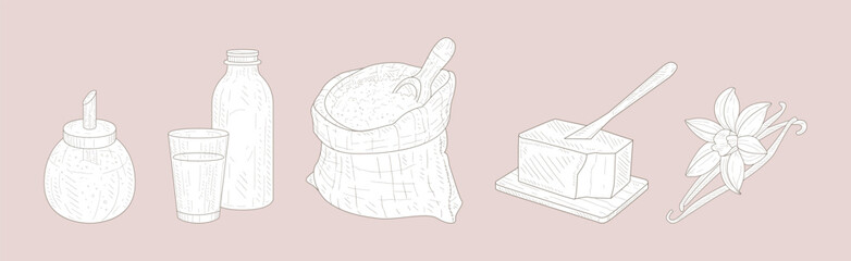 Hand Drawn Baking Ingredient and Product Sketch Vector Set