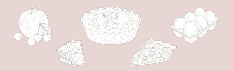 Hand Drawn Baking Ingredient and Product Sketch Vector Set