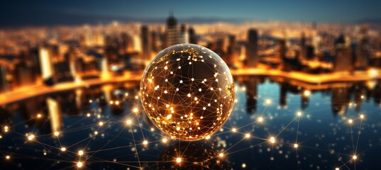 Global network  communication technology for internet business, cryptocurrency, blockchain, and iot