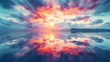 Peel and stick wall murals Dawn stunning sunrise over the lake with vibrant colors reflecting in the water in a zen and calm enviroment