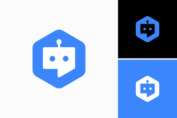 chat bot on hexagon Vector Logo Premium