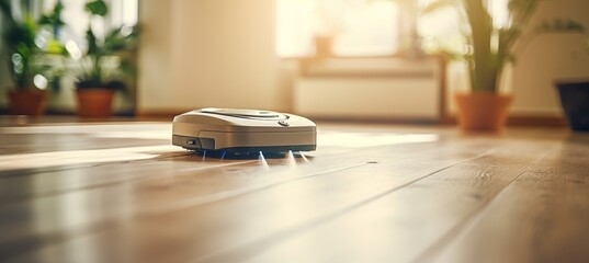 Smart home robot vacuum cleaner for efficient automated cleaning in modern white living room.