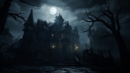 Fototapeta na wymiar Cursed Mansion in Twilight Haze