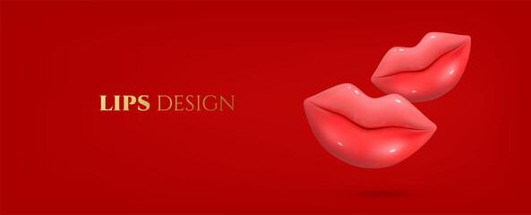  Red lips isolated on red background.