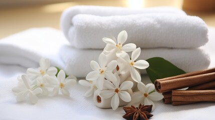 Fototapeta na wymiar Serenity awaits with sauna towels, spa indulgence, and the soothing touch of aromatherapy.