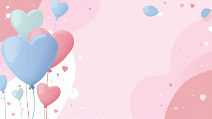 drawn background with blue and pink heart-shaped balloons, space for text, empty space, copy-paste. postcard, design, flyer, poster, decor, banner, web, advertising